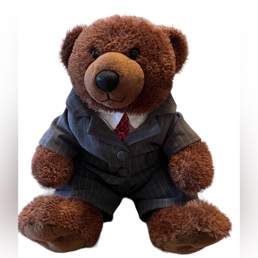 BUILD-A-BEAR WORKSHOP DARK BROWN BEAR W/AUTHENTIC BUILD-A-BEAR PINSTRIPE…